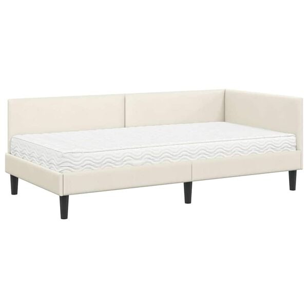 vidaXL Cadre de lit d'angle avec matelas Autre 2 pcs Cr&egrave;me Velours