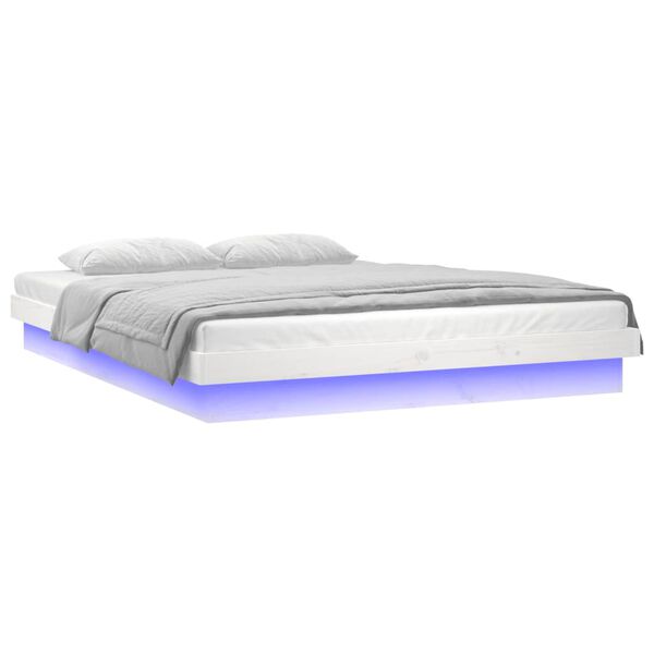 vidaXL Cadre de lit &agrave; LED sans matelas blanc bois massif
