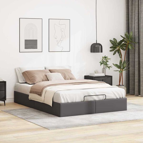 vidaXL Cadre de lit ottoman sans matelas gris 140x190 cm similicuir