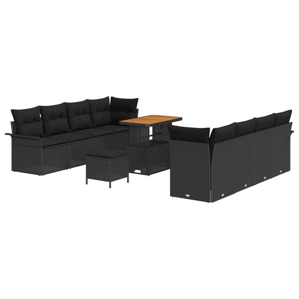 vidaXL Ensemble de canap&eacute; de jardin avec coussin 11 pcs Noir polyrotin