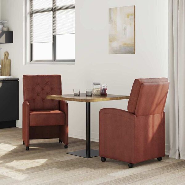 vidaXL Chaises de Salle &agrave; Manger avec Roues 2 pcs Marron brillant