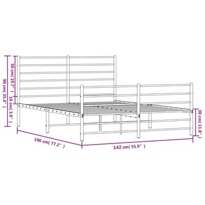 vidaXL Cadre de lit métal sans matelas et pied de lit blanc 135x190 cm