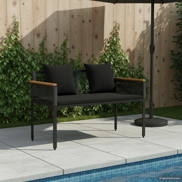 vidaXL Banc ext&eacute;rieur avec coussin Noir 117 x 54 x 74.5 cm polyrotin