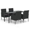 vidaXL Ensemble &agrave; manger de jardin coussins 5pcs Noir R&eacute;sine tress&eacute;e