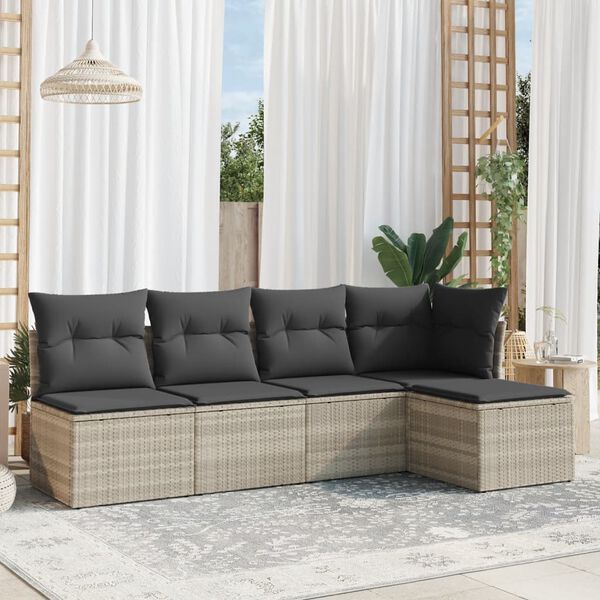 vidaXL Salon de jardin 5 pcs avec coussins gris clair r&eacute;sine tress&eacute;e