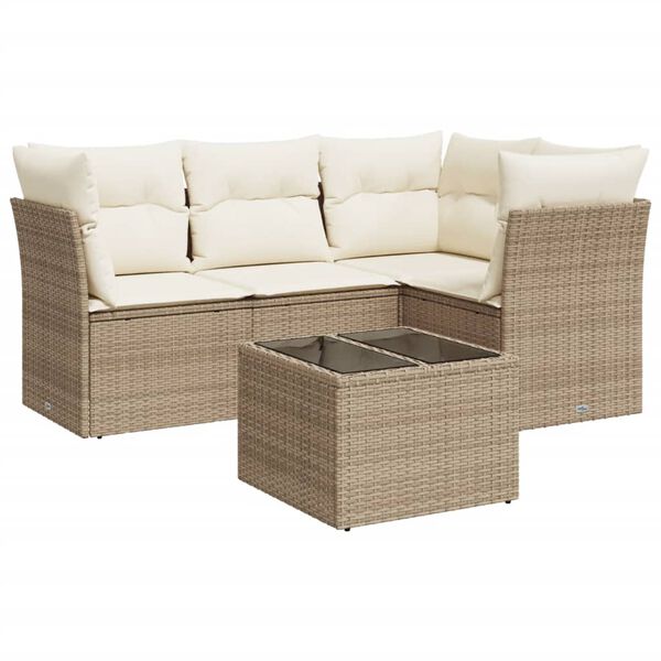 vidaXL Salon de jardin avec coussins 5 pcs beige r&eacute;sine tress&eacute;e