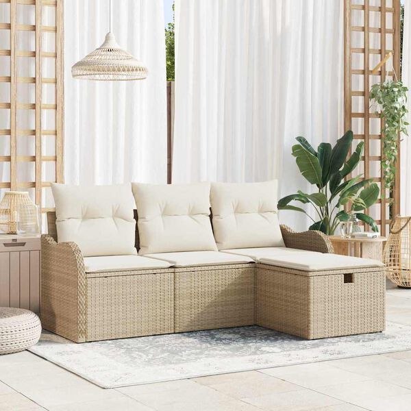 vidaXL Ensemble de canap&eacute; de jardin 4 pcs Beige et cr&egrave;me polyrotin
