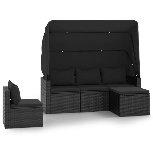 vidaXL Salon de jardin 4 pcs avec coussins noir r&eacute;sine tress&eacute;e