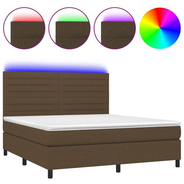 vidaXL Sommier &agrave; lattes de lit matelas et LED Marron fonc&eacute; 180x200 cm