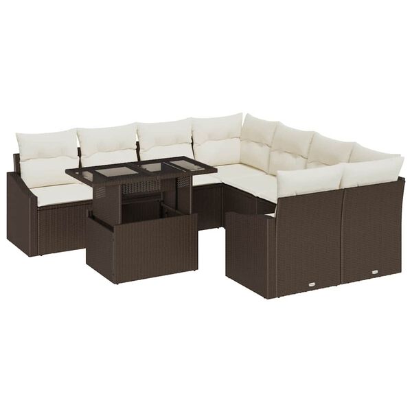 vidaXL Ensemble de canap&eacute; de jardin 9 pcs Marron et Cr&egrave;me polyrotin