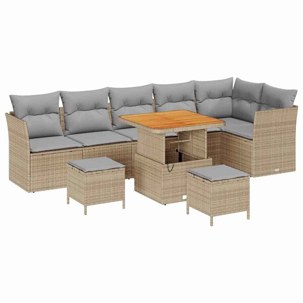 vidaXL Ensemble de canap&eacute; de jardin 9 pcs Beige polyrotin