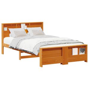 vidaXL Cadre de lit avec &eacute;tag&egrave;re Brun cire 120 x 200 cm Pin massif
