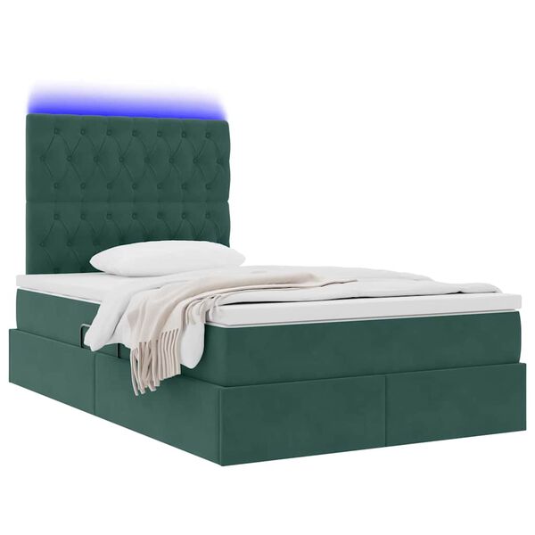 vidaXL Lit avec rangement et LED Vert fonc&eacute; 120 x 200 cm Velours