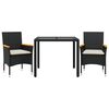 vidaXL Ensemble à manger de jardin et coussins 3 pcs noir rotin verre
