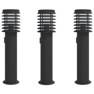 vidaXL Lampadaires d'ext&eacute;rieur avec sortie 3 pcs noir acier inoxydable