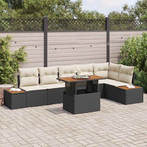 vidaXL Ensemble de salle &agrave; manger pour jardin 7 pcs Noir et Beige