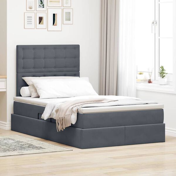 vidaXL Lit avec rangement et LED Gris fonc&eacute; 120 x 190 cm Velours