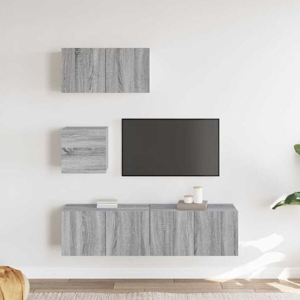 vidaXL Ensemble de meubles TV 4 pcs Sonoma gris Bois d'ing&eacute;nierie