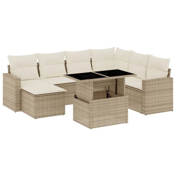 vidaXL Salon de jardin avec coussins 8 pcs beige r&eacute;sine tress&eacute;e