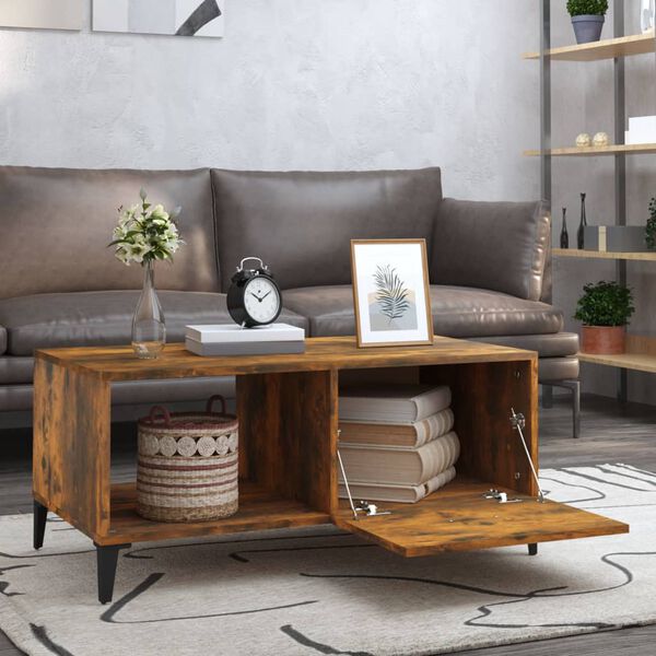 vidaXL Table basse ch&ecirc;ne fum&eacute; 90x50x40 cm bois d'ing&eacute;nierie