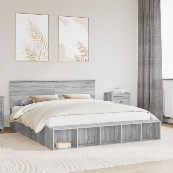 vidaXL Cadre de lit Gris Sonoma 200 x 200 cm Bois d'ing&eacute;nierie