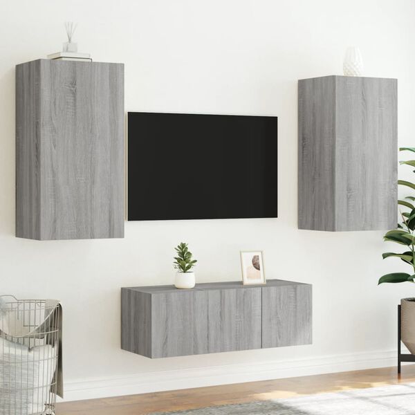 vidaXL Unit&eacute;s murales TV avec LED 4 pcs gris sonoma bois d'ing&eacute;nierie