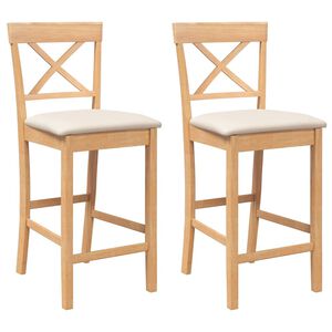 vidaXL Tabourets de bar avec coussins 2pcs naturel bois massif d'h&eacute;v&eacute;a