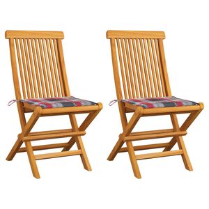 vidaXL Chaises de jardin lot de 2 avec coussins &agrave; carreaux rouge Teck