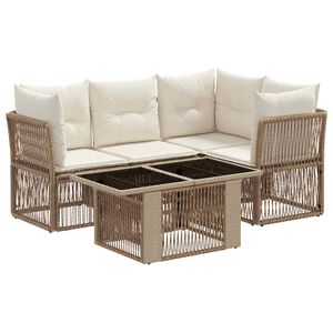 vidaXL Ensemble de canap&eacute; de jardin 5 pc Beige polyrotin