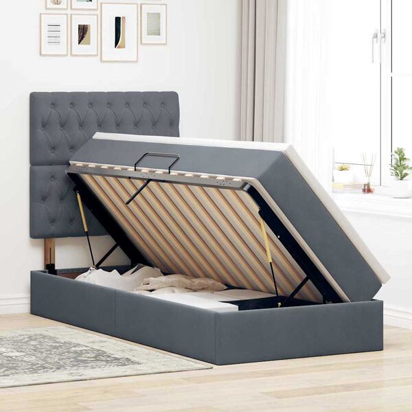 vidaXL Lit avec rangement et matelas Gris fonc&eacute; 90 x 190 cm Velours