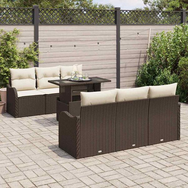 vidaXL Ensemble de canapé de jardin 7 pcs Marron Poly rotin