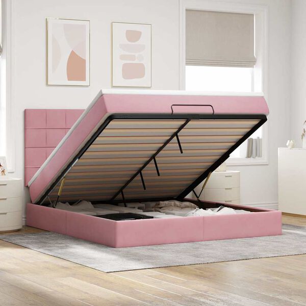 vidaXL Cadre de lit ottoman avec matelas rose 160x200 cm velours