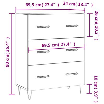 vidaXL Buffet chêne marron 69,5x34x90 cm bois d'ingénierie