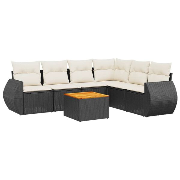 vidaXL Salon de jardin 7 pcs avec coussins noir r&eacute;sine tress&eacute;e