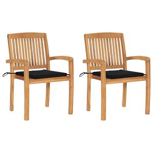 vidaXL Chaises de jardin lot de 2 et coussins noir Bois de teck massif