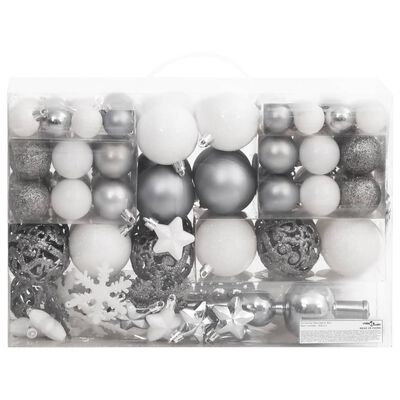 vidaXL Ensemble de boules de Noël 111 pièces blanc et gris polystyrène