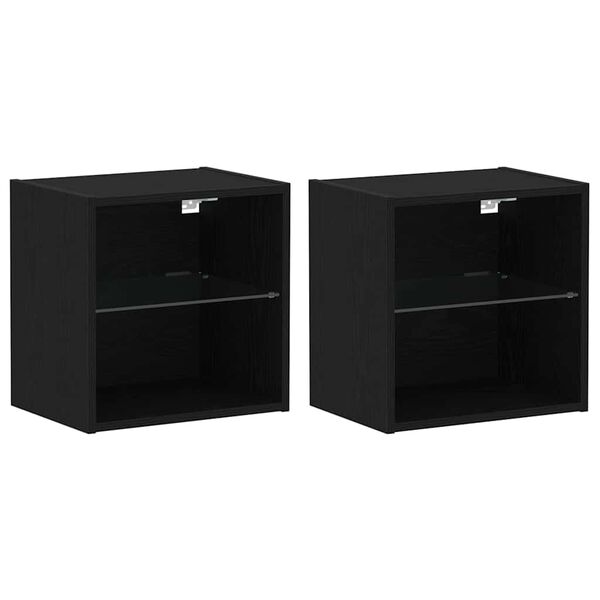 vidaXL &Eacute;tag&egrave;re flottante avec lumi&egrave;re LED 2 pcs Noir 40 x 28,5 x 40 cm