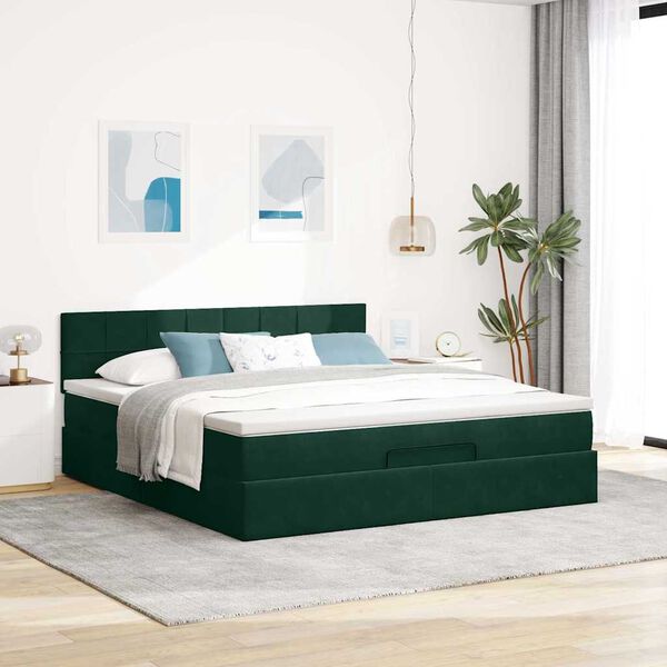 VidaXL Cadre de lit ottoman avec matelas vert foncé 160x200 cm velours