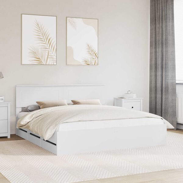 vidaXL Cadre de lit avec tiroir Blanc 200 x 200 cm Bois Ing&eacute;nierie