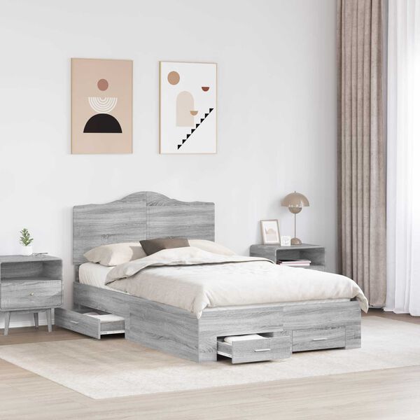 vidaXL Cadre de lit Gris Sonoma 120 x 200 cm Bois d'ing&eacute;nierie