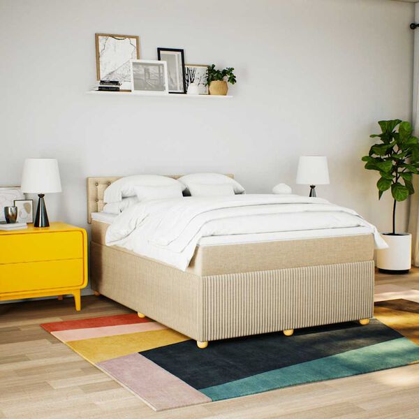 vidaXL Sommier &agrave; lattes de lit avec matelas Cr&egrave;me 140x190 cm Tissu