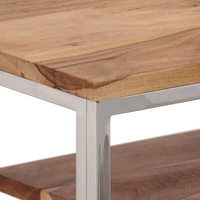 vidaXL Table console argenté acier inoxydable et bois massif d'acacia