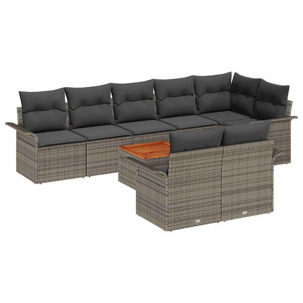 vidaXL Ensemble de canap&eacute; de jardin avec coussin 9 pcs Gris