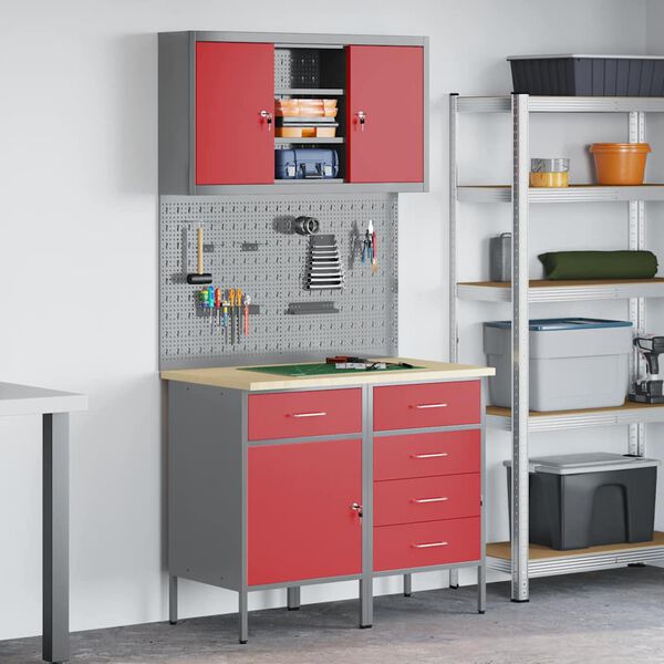 vidaXL Ensemble de placards de travail avec tiroir 5 pcs Rouge