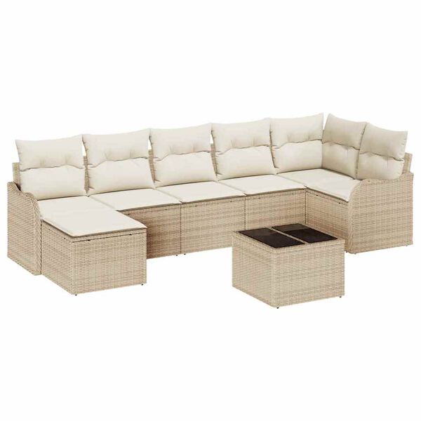 vidaXL Ensemble de canap&eacute; de jardin 8 pcs Beige et blanc Poly rotin