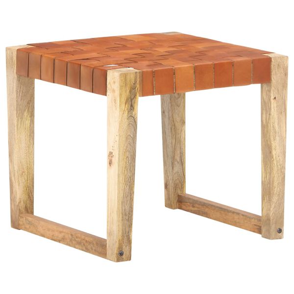 vidaXL Tabouret Marron clair Cuir v&eacute;ritable et bois de manguier massif