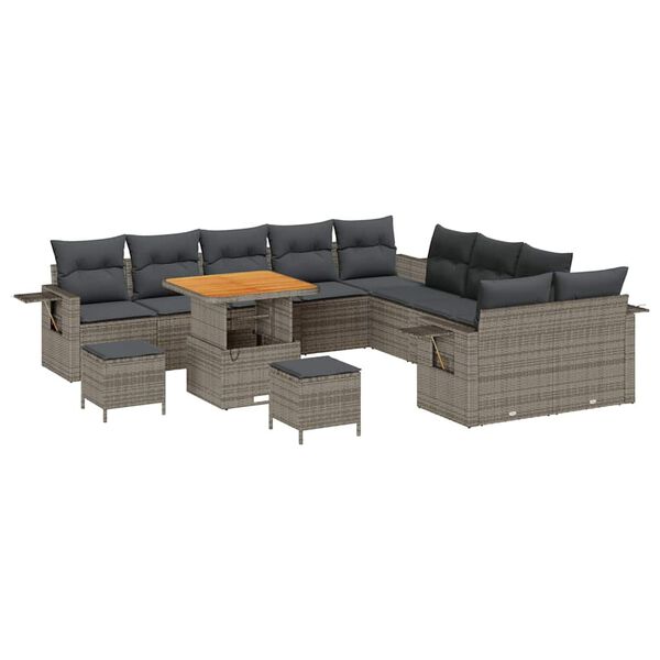 vidaXL Ensemble de canap&eacute; de jardin avec coussin 13 pcs Gris polyrotin