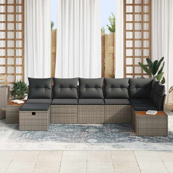 vidaXL Ensemble de canap&eacute; de jardin avec coussin 7 pcs Gris polyrotin