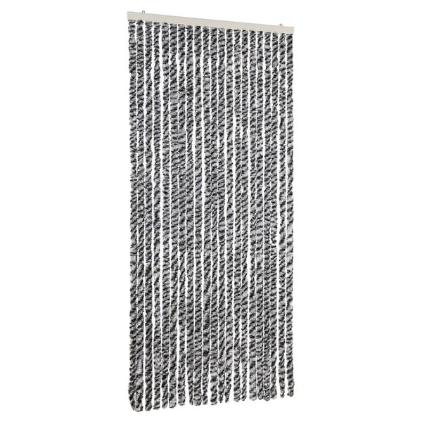vidaXL Rideau anti-mouches gris et noir et blanc 90x200 cm chenille