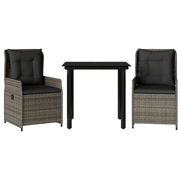 vidaXL Ensemble &agrave; manger de jardin 3 pcs coussins gris r&eacute;sine tress&eacute;e
